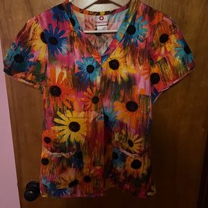 White cross Small Scrub Top Floral